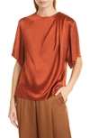 Vince Flutter Drape-effect Silk Top In Rust Amber-930rua