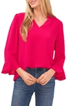 Cece Ruffle Cuff Crepe Top In Rose Cerise