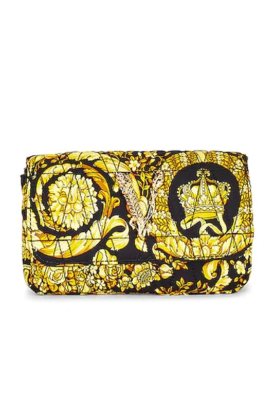 Versace Black And Gold Barocco Virtus Mini Silk Shoulder Bag