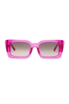 Linda Farrow 'nieve' Thick Acetate Frame Rectangular Sunglasses In Fuchsia  Light Gold  & Grey Gradient