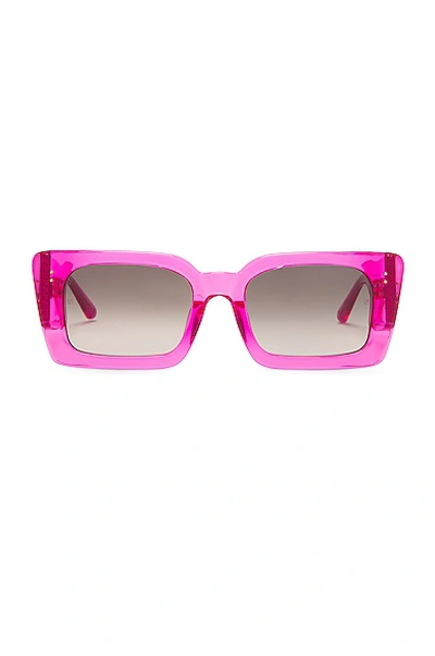 Linda Farrow 'nieve' Thick Acetate Frame Rectangular Sunglasses In Fuchsia