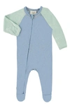 Paigelauren Babies' Long Sleeve Front Zip Footie In Blue/ Green