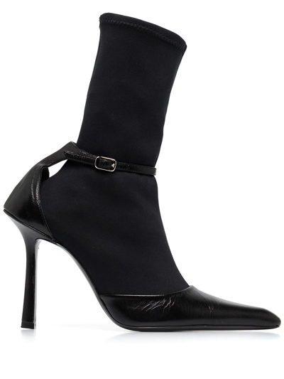 Alexander Wang ‘viola' Buckled Strap Ankle Sock Pointed Toe Heeled Boots In Black