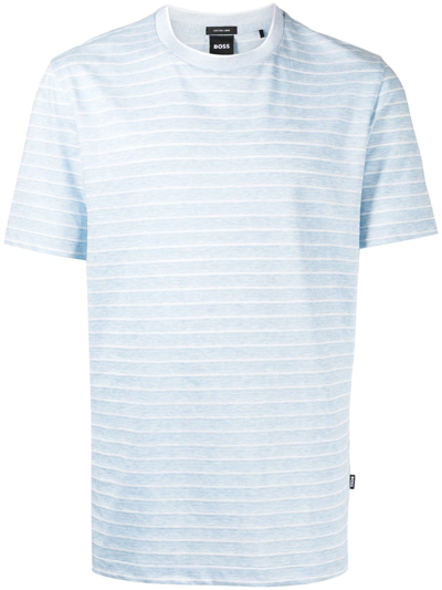 Hugo Boss Tiburt 301 Cotton-linen T-shirt In Blue