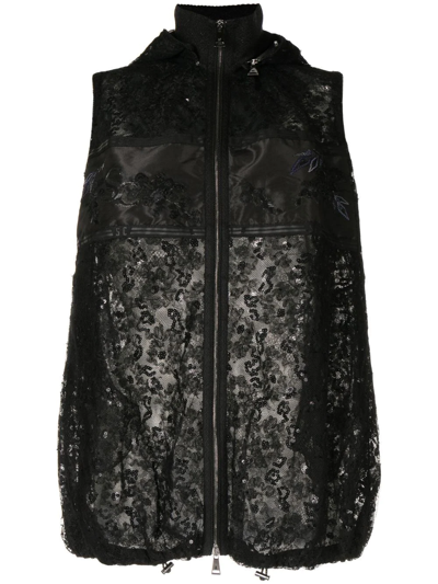 Shiatzy Chen Sleeveless Sequin-embroidered Lace Jacket In Black