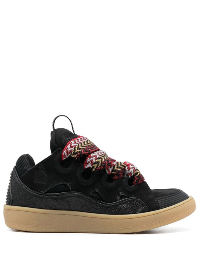 Lanvin Curb Contrast-trimmed Leather And Mesh Low-top Trainers In Black