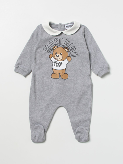 Moschino Baby Babies' Footed Romper With Teddy Print In Grey