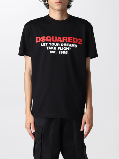 Dsquared2 Crewneck T-shirt With Logo Print In Black