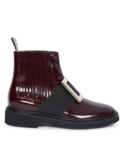 Roger Vivier Viv Rangers Patent Leather Chelsea Boots In Burgundy