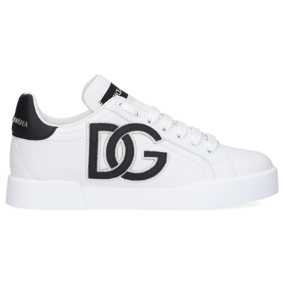 Dolce & Gabbana Portofino Sneaker In Calfskin With Dg Logo In White