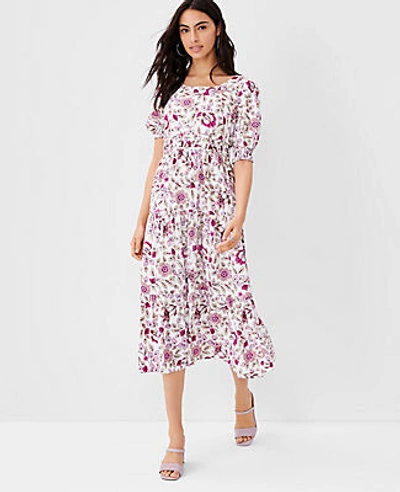 Ann Taylor Petite Floral Tiered Midi Dress In Winter White