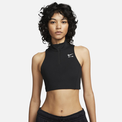 Nike Women's Air Swoosh 1/2-zip Medium-support 1-piece Pad Sports Bra In Black/white