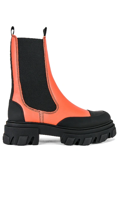 Ganni Cleated Mid Chelsea Boots In Orangeade