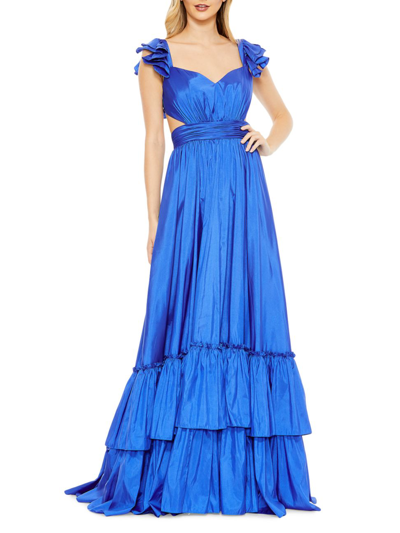 Mac Duggal Ieena Cut-out Ruffled Satin Gown In Cobalt