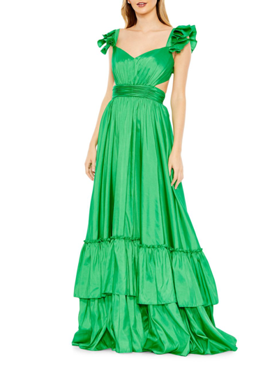 Mac Duggal Ieena Cut-out Ruffled Satin Gown In Green
