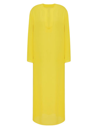 Valentino Thigh-slit Silk Georgette Maxi Dress In Yellow
