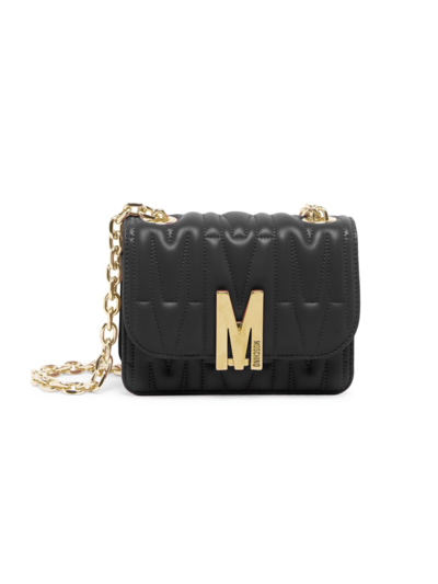 Moschino Micro Leather Shoulder Bag In Black
