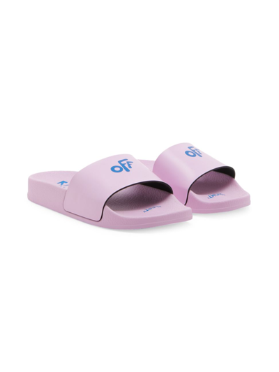 Off-white Kids' Girl's "off" Logo Pool Slides In Pink & Other