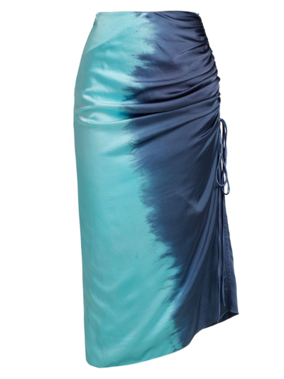 Alejandra Alonso Rojas Dip-dye Silk Ruched Midi Skirt In Blue To Blue Degrade