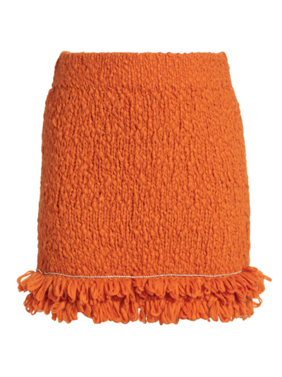 Alejandra Alonso Rojas Crystal-embellished Wool-blend Mini Skirt In Orange