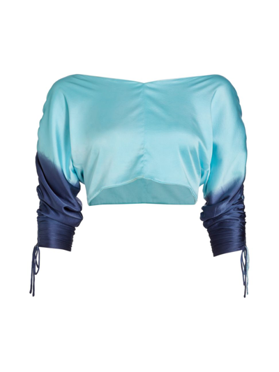 Alejandra Alonso Rojas Women's Ombré Silk Cropped Blouse In Blue To Blue Degrade