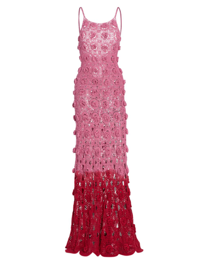 Alejandra Alonso Rojas Women's Crochet Floral Stitch Silk Maxi Dress In Pink