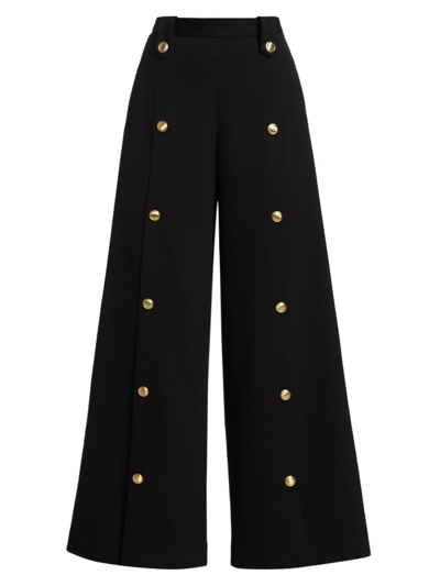 Rosetta Getty Virgin-wool-blend Button-front Wide-leg Pants In Black