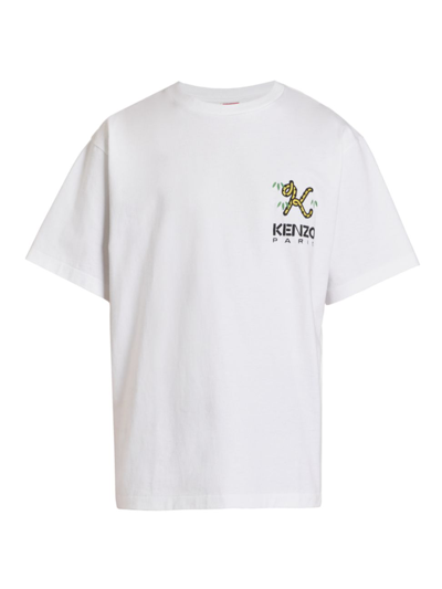 Kenzo White Logo-embroidered Cotton T-shirt