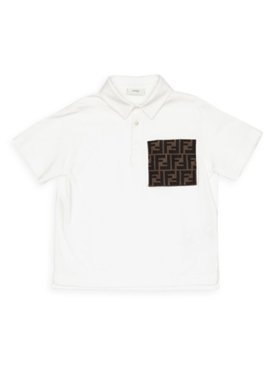 Fendi Kids' Logo-print Pocket Cotton-jersey Polo-shirt 4 - 14 Years In White