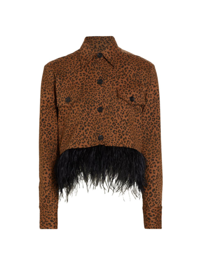 Le Superbe Freebird Feathered Cotton-blend Jacket In Spiced Apple Leopard