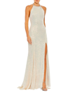 Mac Duggal Ieena Sequin High-neck Rhinestone-trim Column Gown In Iridescent