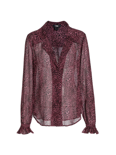 Paige Ellyn Leopard Print Button-up Silk Shirt In Plum Multi