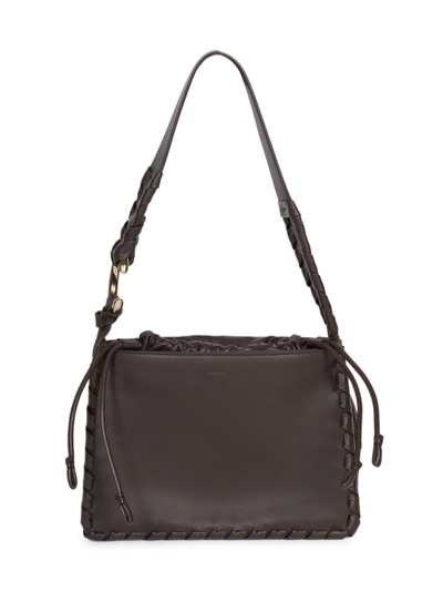 Chloé Mate Drawstring Woven Leather Shoulder Bag In Bold Brown