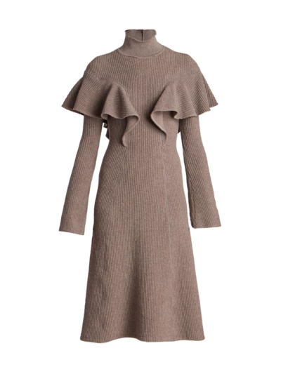 Chloé Ribbed Virgin Wool Dress In Beige