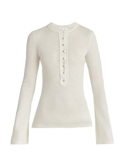 Chloé Women's Henley Ribbed Long-sleeve Top In White