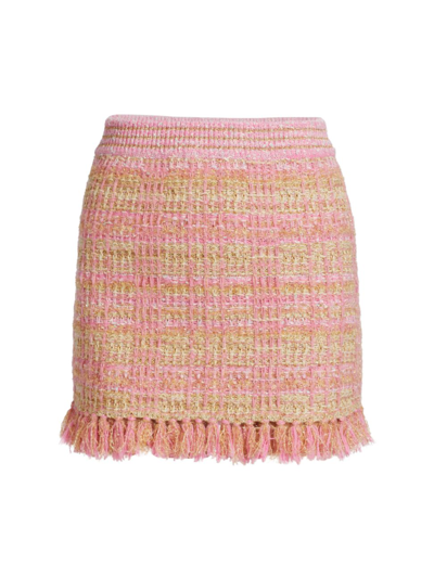 Loveshackfancy Balsam Fringed Metallic Tweed Mini Skirt In Pink
