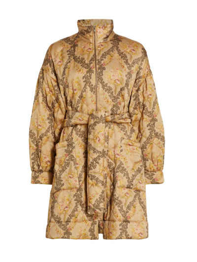 Bytimo Quilted Satin Belted Coat In Antique