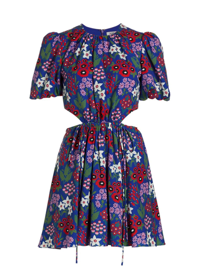 Amur Katy Cutout Minidress In Blue Vintage Floral Explosion