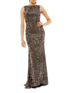 Mac Duggal Sequin Sleeveless Sheath Gown In Bronze