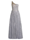 Mac Duggal One-shoulder Sequin Gown In Platinum