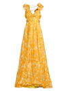 Mac Duggal Ieena Floral Chiffon Gown In Lemon Multi