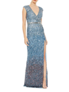 Mac Duggal V-neck Sequin Gown In Blue Ombre