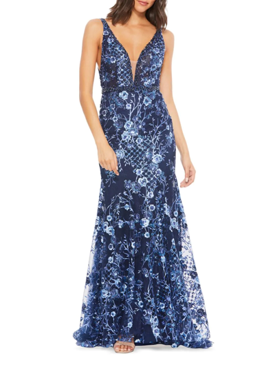 Mac Duggal Pink Floral Embellished Sleeveless Plunge Neck Gown In Animal Print