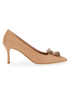 Ferragamo Winnie Leather Logo Heels In Nude