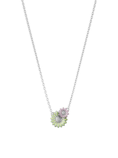 Georg Jensen Sterling Silver Daisy Blue & Green Enamel Flower Pendant Necklace, 17.72 In Green/pink