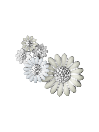 Georg Jensen Sterling Silver Daisy White Enamel Flower Single Ear Cuff In White/silver