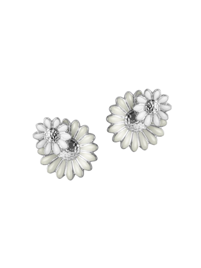 Georg Jensen Sterling Silver Daisy White Enamel Flower Stud Earrings In White/silver