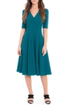 Donna Morgan V-neck Fit & Flare Dress In Ocean Depths