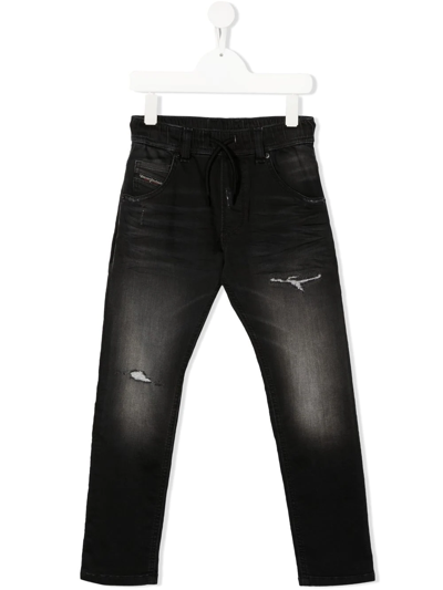 Diesel Kids' Slim Jeans With Drawstring In K02 Black