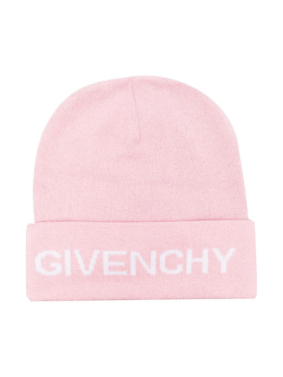 Givenchy Kids' Logo印花套头帽 In Pink